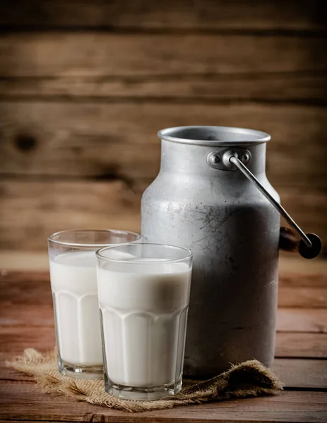 Glass Homemade Village Milk Wooden Background High Quality Photo —  Fotos de Stock