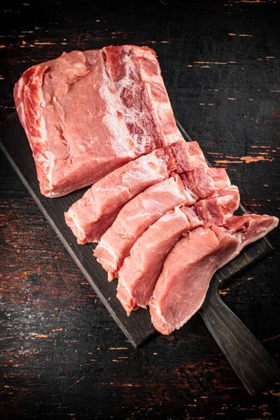 Raw Pork Cutting Board Dark Background High Quality Photo — Stock fotografie
