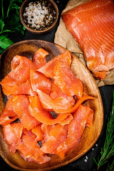 Delicious Salted Salmon Plate Macro Background High Quality Photo — Foto Stock