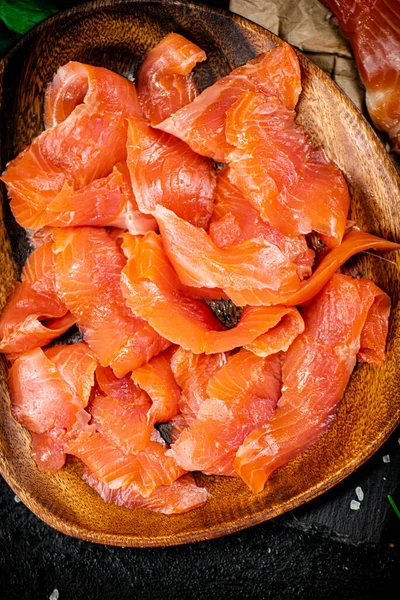 プレート上のおいしい塩鮭 マクロな背景 高品質の写真 — ストック写真