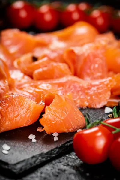 Fragrant Salted Salmon Stone Board Macro Background High Quality Photo — Foto Stock