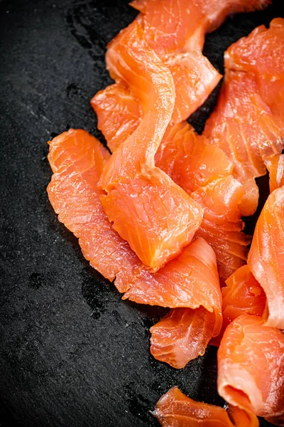 Pieces Delicious Salted Salmon Black Background High Quality Photo — Foto Stock