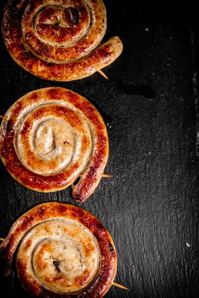 Grilled Sausages Black Background High Quality Photo — Stock fotografie