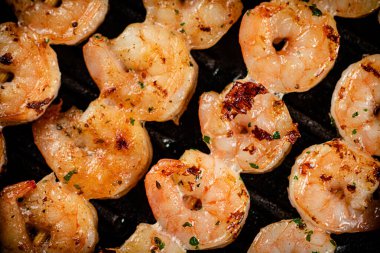 Delicious grilled shrimp. Macro background. High quality photo