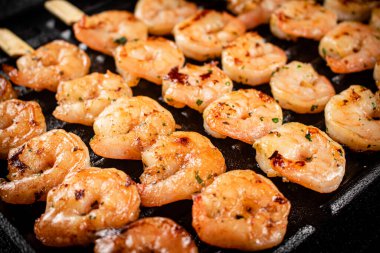 Delicious grilled shrimp. Macro background. High quality photo