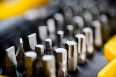 Set of construction bits. Macro background. High quality photo