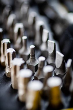 Set of construction bits. Macro background. High quality photo