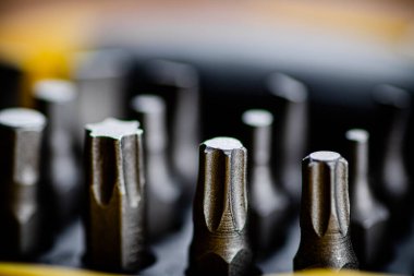Set of construction bits. Macro background. High quality photo