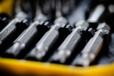 Set of construction bits. Macro background. High quality photo