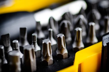 Set of construction bits. Macro background. High quality photo