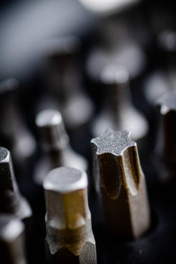 Set of construction bits. Macro background. High quality photo