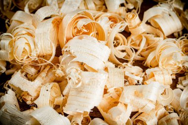 A bunch of wooden shavings. Macro background. High quality photo