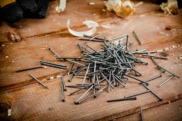 Construction Nails Table Wooden Background High Quality Photo — Φωτογραφία Αρχείου