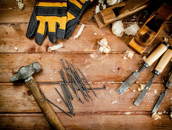 Construction Nails Table Wooden Background High Quality Photo — Stock Fotó