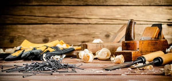 Construction Nails Table Wooden Background High Quality Photo — Stockfoto