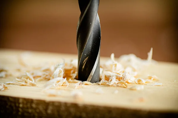 Piece Wood Drilled Shavings Wooden Background High Quality Photo — ストック写真