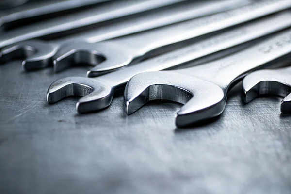 Metal Wrench Table Gray Background High Quality Photo — Stockfoto