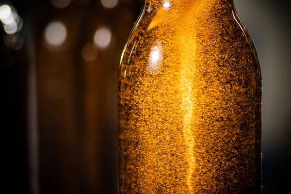 stock image Beer bottle with fresh beer. On rustic background.