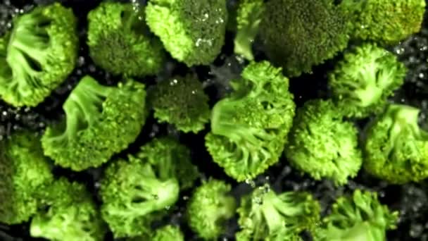 Brokkoli Mit Wassertropfen Gefilmt Wird Zeitlupe 1000 Fps Hochwertiges Fullhd — Stockvideo
