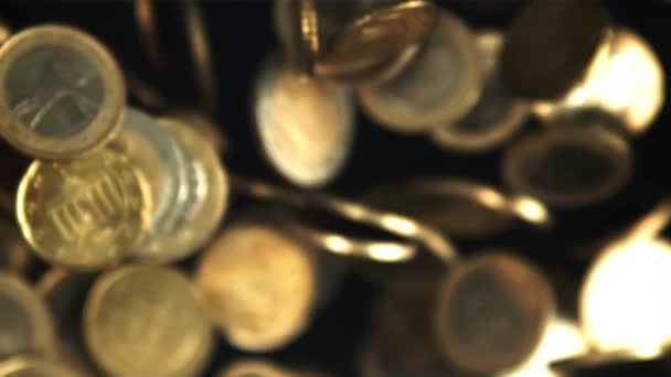 Münzen Fliegen Auf Und Gefilmt Wird Zeitlupe 1000 Fps Hochwertiges — Stockvideo