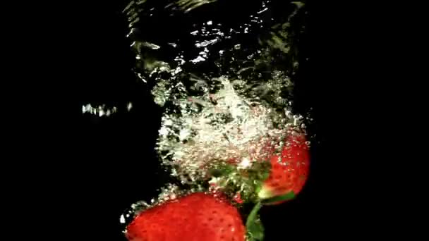 Strawberries Fall Whirlpool Filmed Slow Motion 1000 Fps High Quality — Stock Video