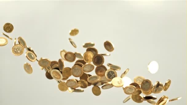 Монеты Взлетают Падают Замедленная Съемка 1000 Кадров Секунду Высококачественные Fullhd — стоковое видео