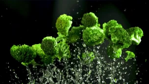 Brócoli Vuela Cae Filmado Cámara Lenta 1000 Fps Imágenes Fullhd — Vídeo de stock