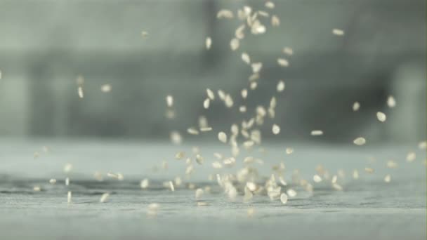 Falling Sesame Seeds Table Filmed Slow Motion 1000 Fps High — Stock Video