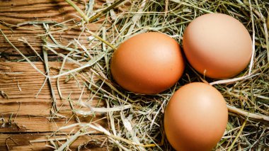 Tahta masadaki tavuk yumurtaları..