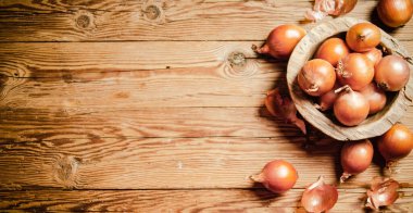 Taze soğan. Kırsal arkaplanda.