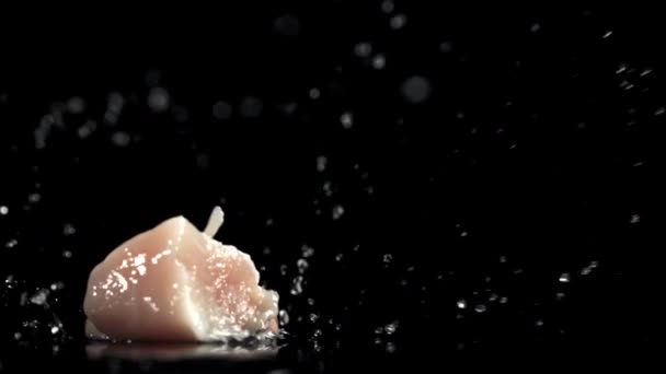 Filete Pollo Fríe Una Sartén Filmado Una Cámara Alta Velocidad — Vídeos de Stock