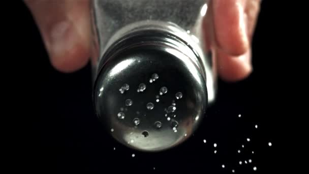 Salt Flies Out Salt Shaker Filmed High Speed Camera 1000 — Stock Video