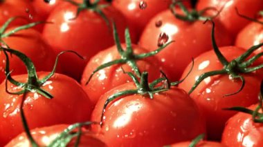 Domateslerin üzerine su damlaları düşer. 1000 fps 'de yüksek hızlı bir kamerayla çekildi. Yüksek kaliteli FullHD görüntüler