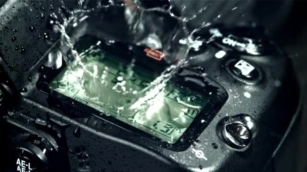 Regendruppels Vallen Het Camerascherm Gefilmd Een Hoge Snelheidscamera Met 1000 — Stockvideo