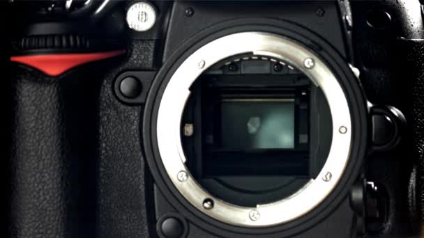 Funcionamento Dos Mecanismos Libertação Uma Câmara Slr Filmado Uma Câmera — Vídeo de Stock