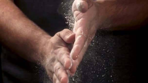 Cooks Hands Covered Flour Filmed High Speed Camera 1000 Fps — Stock Video