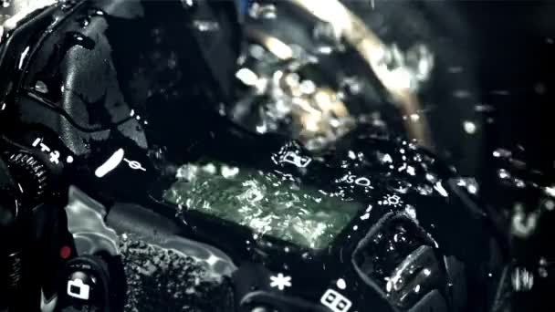Kamera Ekranına Yağmur Damlaları Düşer 1000 Fps Yüksek Hızlı Bir — Stok video