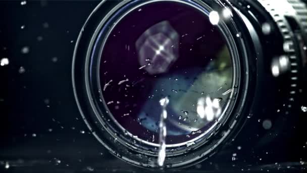 Объектив Камеры Дождем Снято Высокоскоростную Камеру Скоростью 1000 Кадров Секунду — стоковое видео