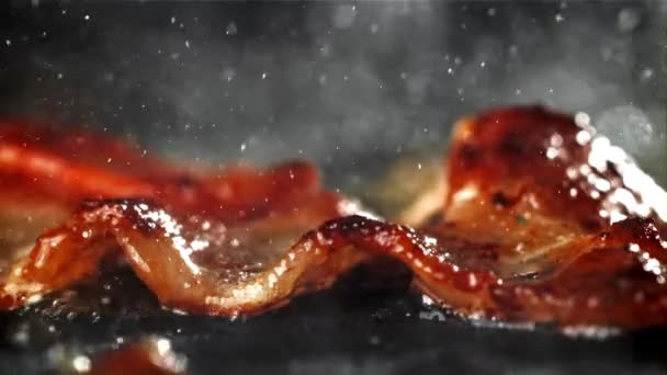 Bacon Stegt Gryde Filmet Højhastighedskamera Ved 1000 Fps Høj Kvalitet – Stock-video