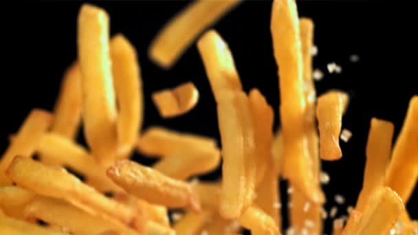 French Fries Fly Fall Filmed High Speed Camera 1000 Fps — Stock Video