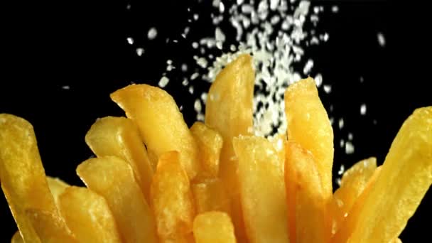 Patates Kızartmasının Üzerine Tuz Düşer 1000 Fps Yüksek Hızlı Bir — Stok video