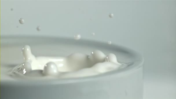 Šplouchá Kapky Mléka Natočeno Vysokorychlostní Kameře Rychlostí 1000 Snímků Sekundu — Stock video