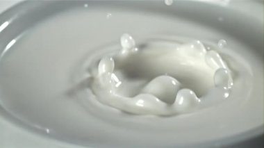 Bir damla sütten damlıyor. 1000 fps 'de yüksek hızlı bir kamerayla çekildi. Yüksek kaliteli FullHD görüntüler