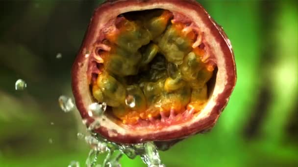 Les Gouttes Pluie Tombent Sur Les Fruits Passion Tropicale Filmé — Video