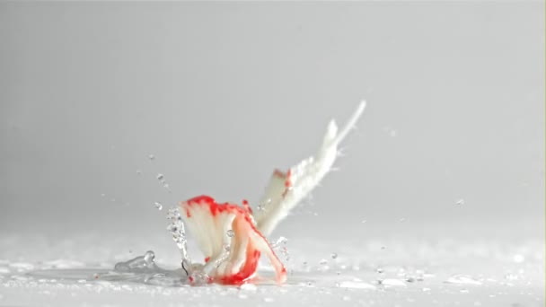 螃蟹肉掉在桌子上 在1000英尺每秒的高速相机上拍摄 优质Fullhd影片 — 图库视频影像