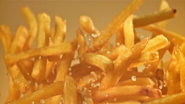 French Fries Fly Fall Filmed High Speed Camera 1000 Fps — Stock Video