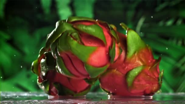 Bir Ejderha Meyvesi Islak Bir Masaya Düşer 1000 Fps Yüksek — Stok video