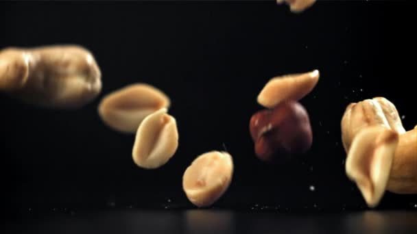 Variety Nuts Fall Table Filmed High Speed Camera 1000 Fps — Stock Video