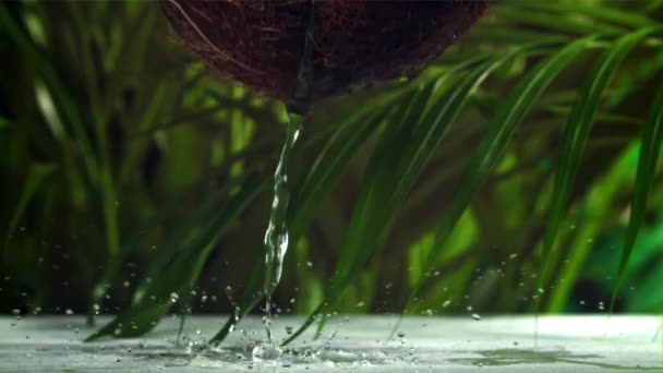 Coco Parte Meio Com Salpicos Filmado Uma Câmera Alta Velocidade — Vídeo de Stock