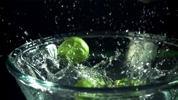 Брюссельські Паростки Потрапляють Воду Знімався Високошвидкісній Камері Швидкістю 1000 Кадрів — стокове відео